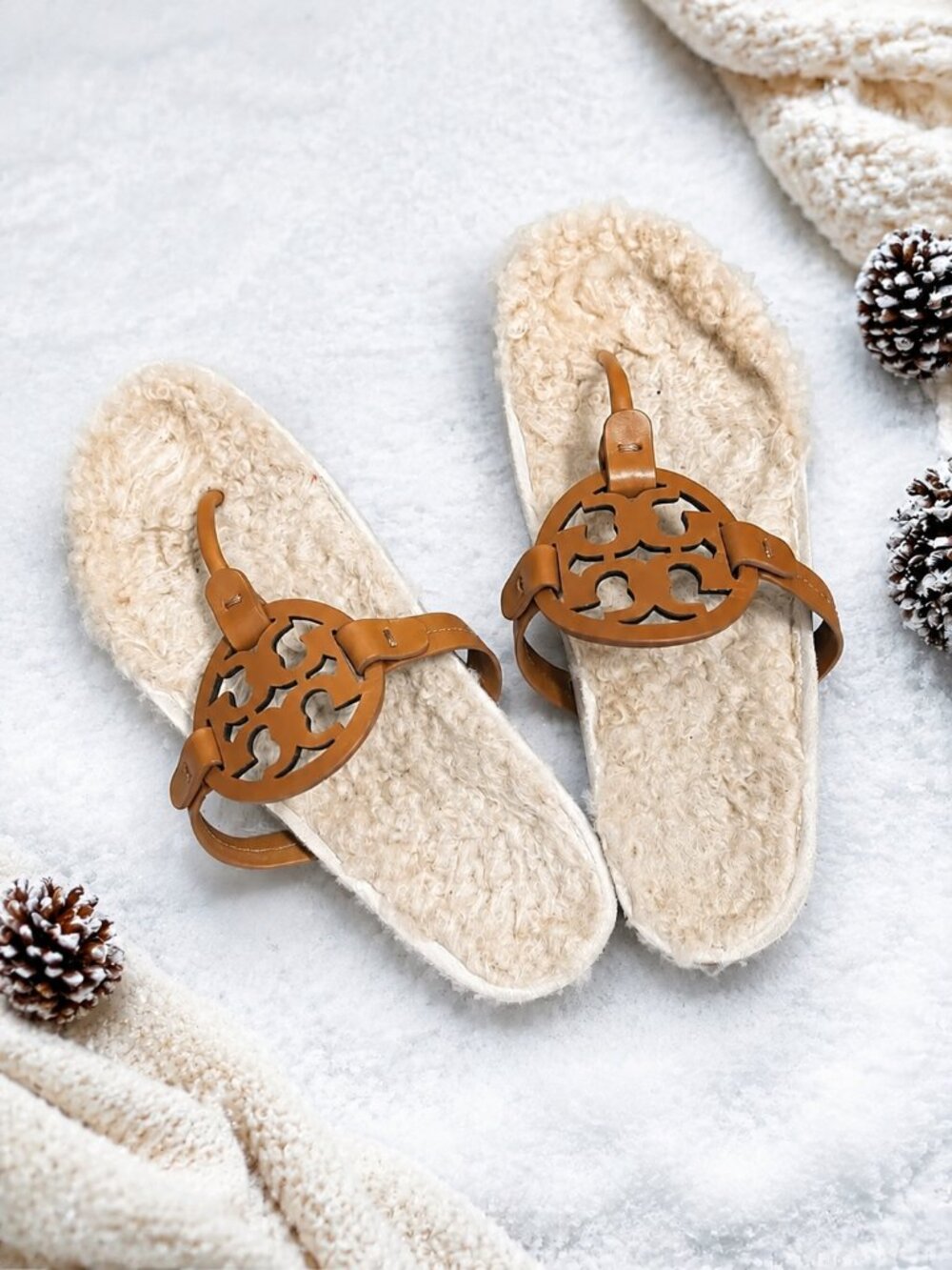 Tory Burch Miller Cloud Sandal Cork Shearling Caramel